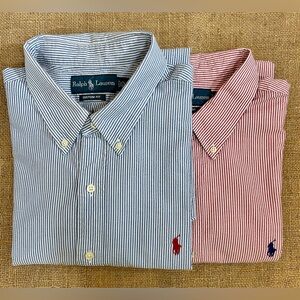 Ralph Lauren Men's Casual Striped Shirts - Blue and Red - BUNDLE